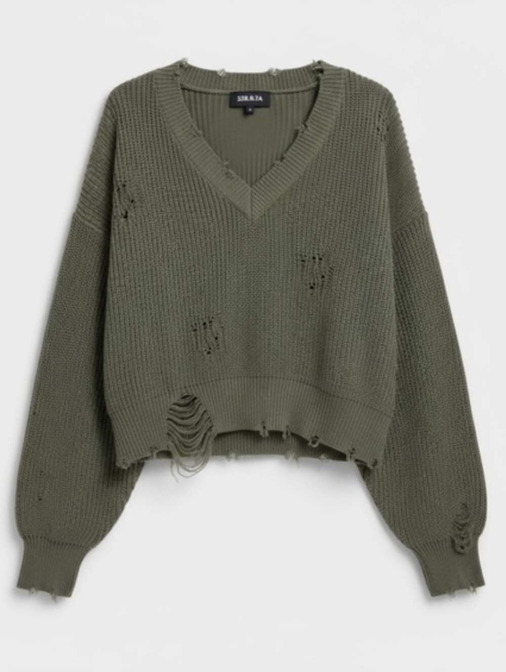Syd SER.O.YA Distressed Green V-Neck Sweater